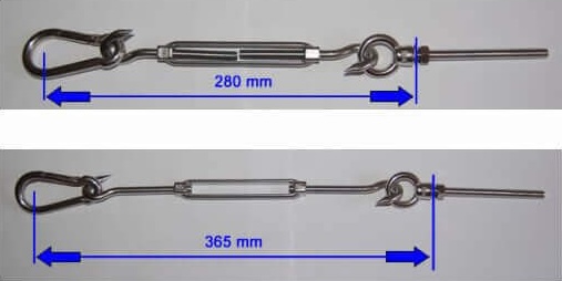 Houd 280–365 mm vrij tussen doek en ankerpunt